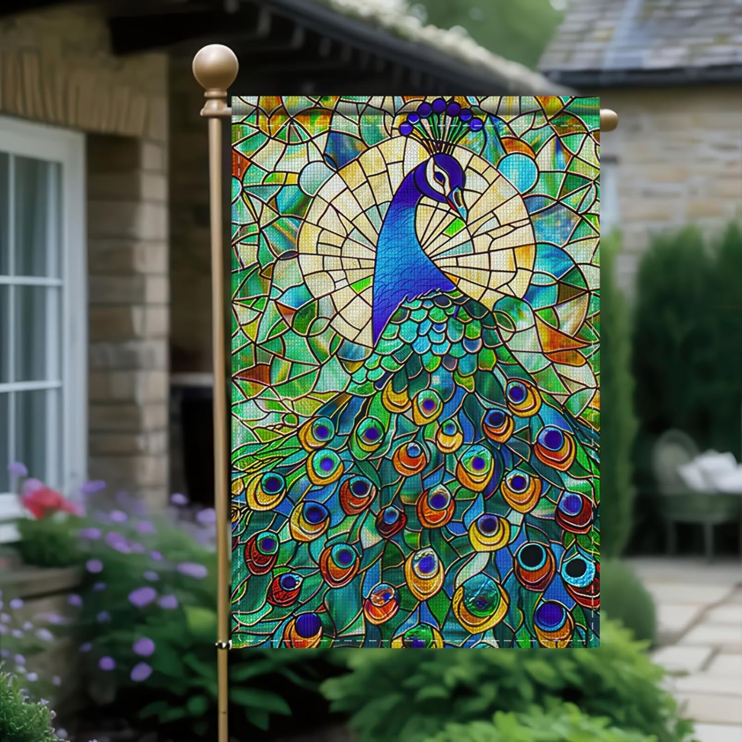 Peacock Stained Glass Garden Flag 12 x 18 Inch Double Sided Spring Summer Outdoor Flag Outside Small Decor Decorative Flag for Yard Lawn and Patio - Image 2