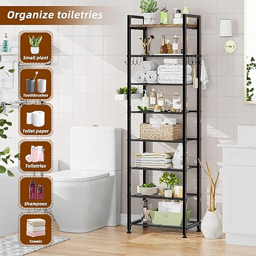 Miniatura 7 de Simple Trending Zapatero de 8 niveles, 16 pares de estantes altos de madera para zapatos con ganchos para armario, organizador de entrada, armario