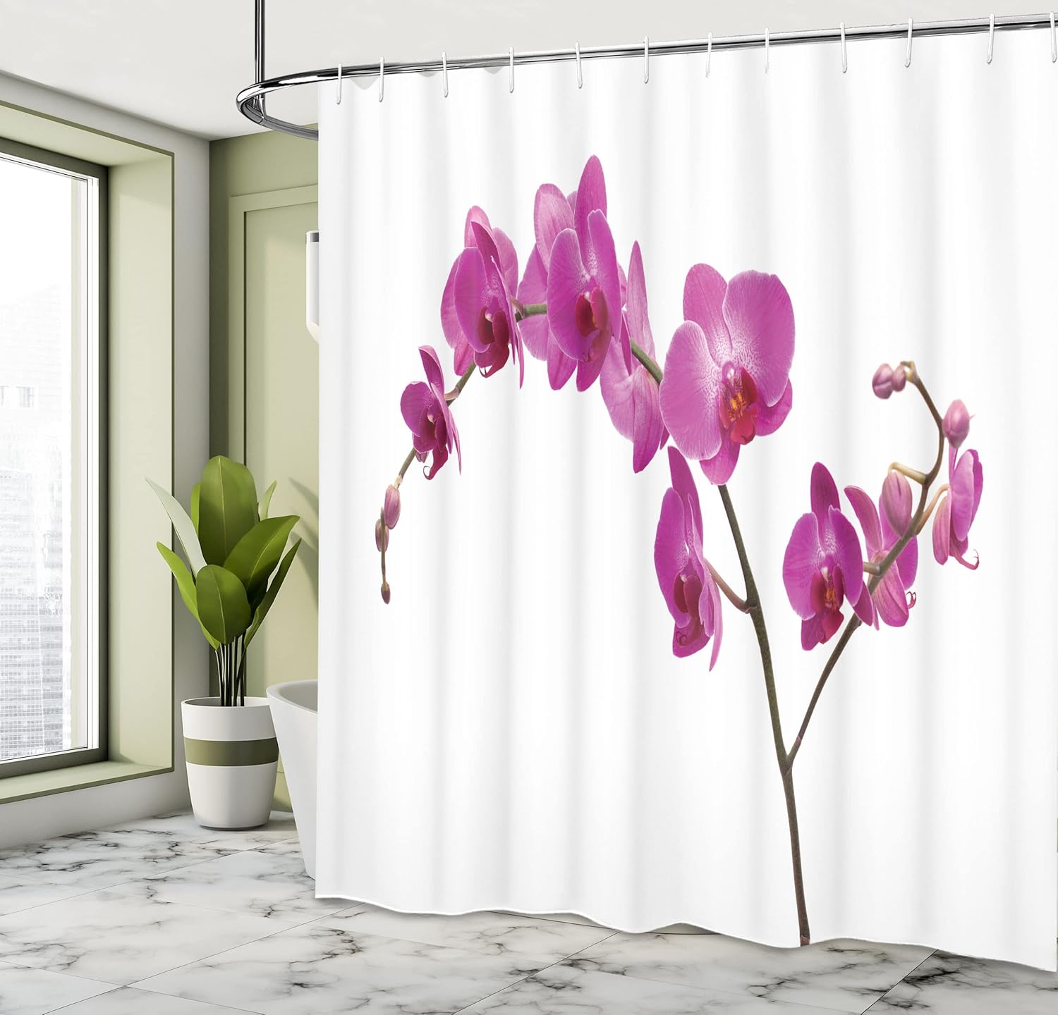 Ambesonne Magenta Shower Curtain, Wild Orchids Petal Florets Branch Romantic Flower Exotic Plant Nature Print, Cloth Fabric Bathroom Decor Set with Hooks, 69" W x 75" L, Violet