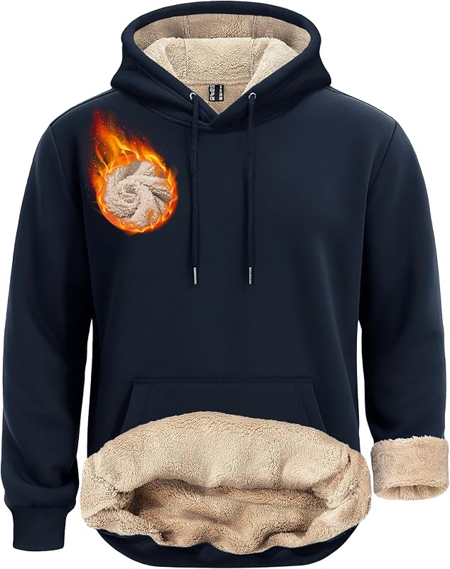 KEFITEVD Mens Sherpa Lind Hoodies Winter Fleece Warm Sweatshirt Navy L