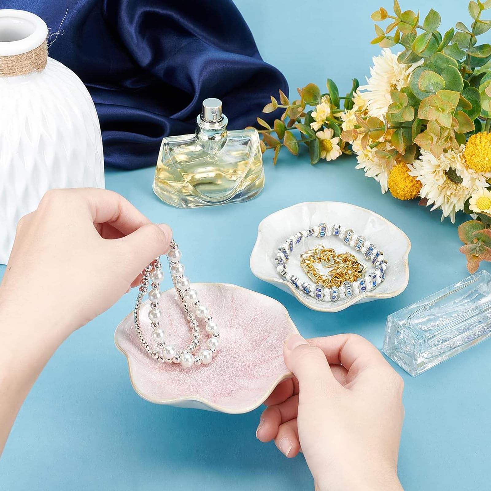 Dusaniyali Schmuckschale Glas 3er Set - Blattschale Für Ringe & Schlüssel