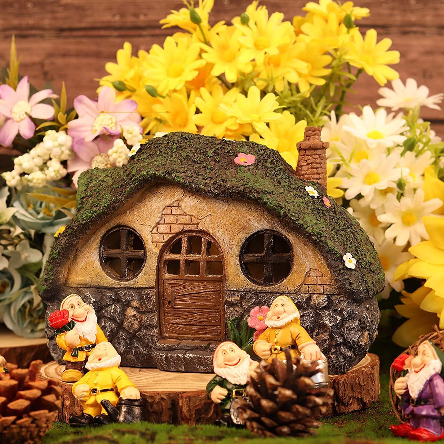 atibi Fairy Garden Ornament Outdoor,Solar Powered LED Fairy House for Garden Waterproof Resin Dwelling Ornament Night Light for Home Yard Decoration - Image 4