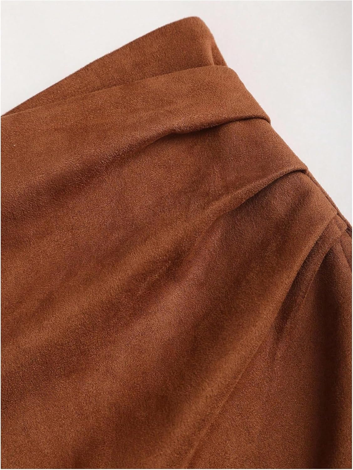 GORGLITTER Women's Suede Bodycon Mini Skirts Fall Wrap High Waisted Ruched Asymmetrical Tulip Pencil Short Skirts - Image 4