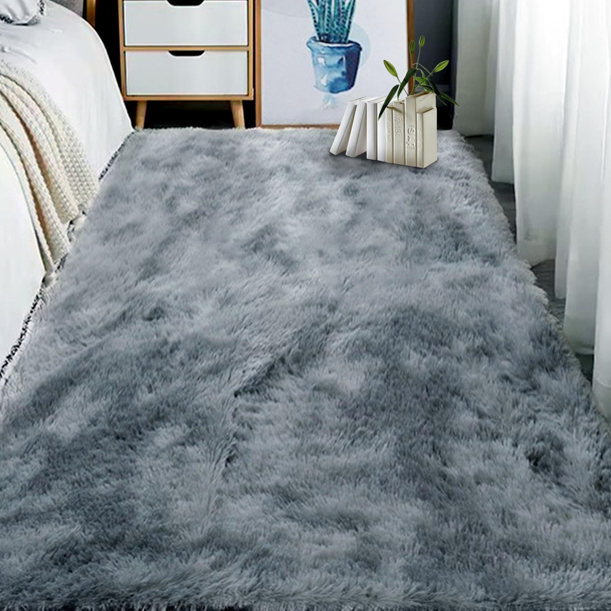 Tapis de salon à poils longs 150x310 cm lavable et moderne