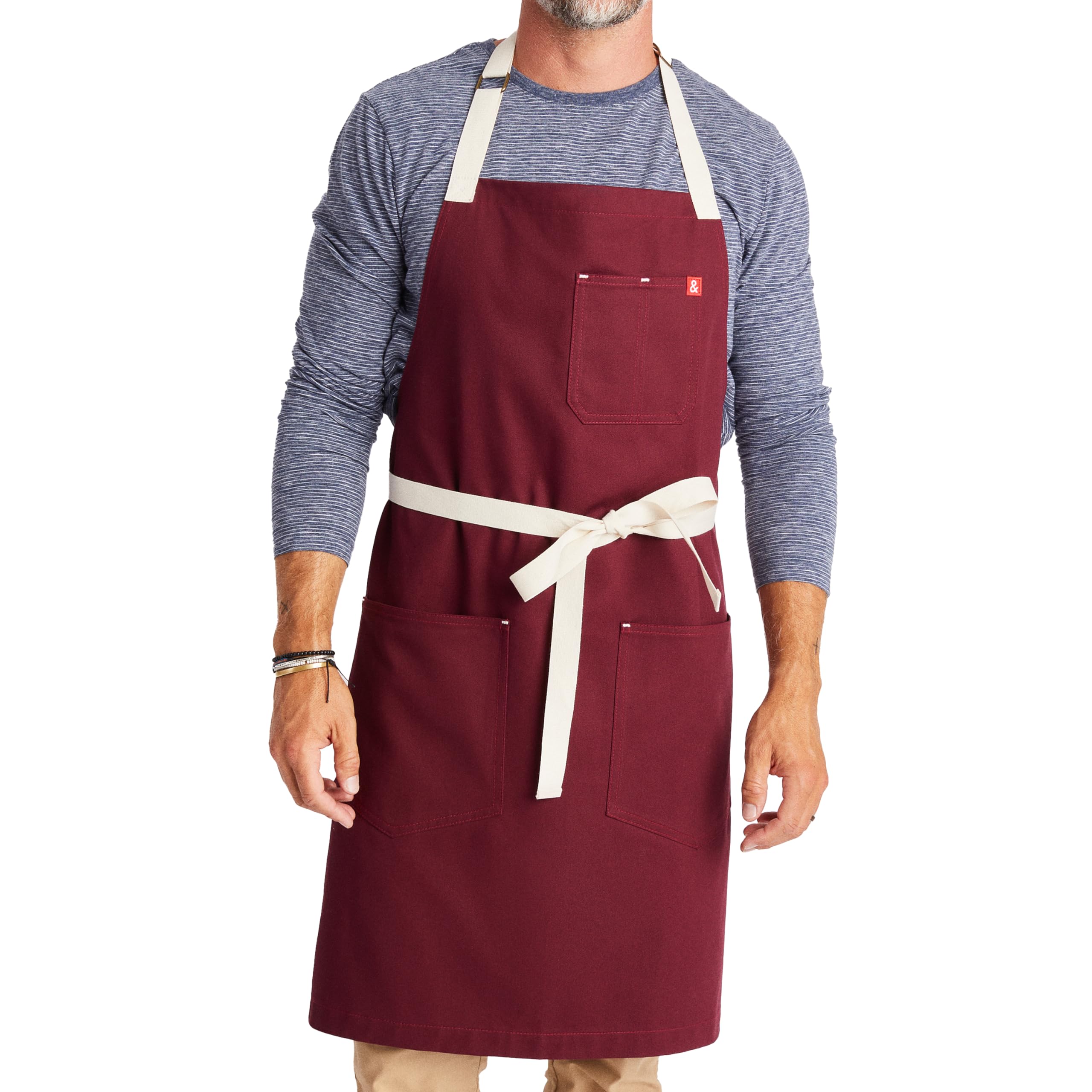 hedley & bennett Essential Apron - Professional Chef Apron with Pockets - Kitchen Apron for Men - Grilling Apron - Chef Aprons for Men - Apron for Women - 12oz 100% Cotton Canvas Fabric - House Red