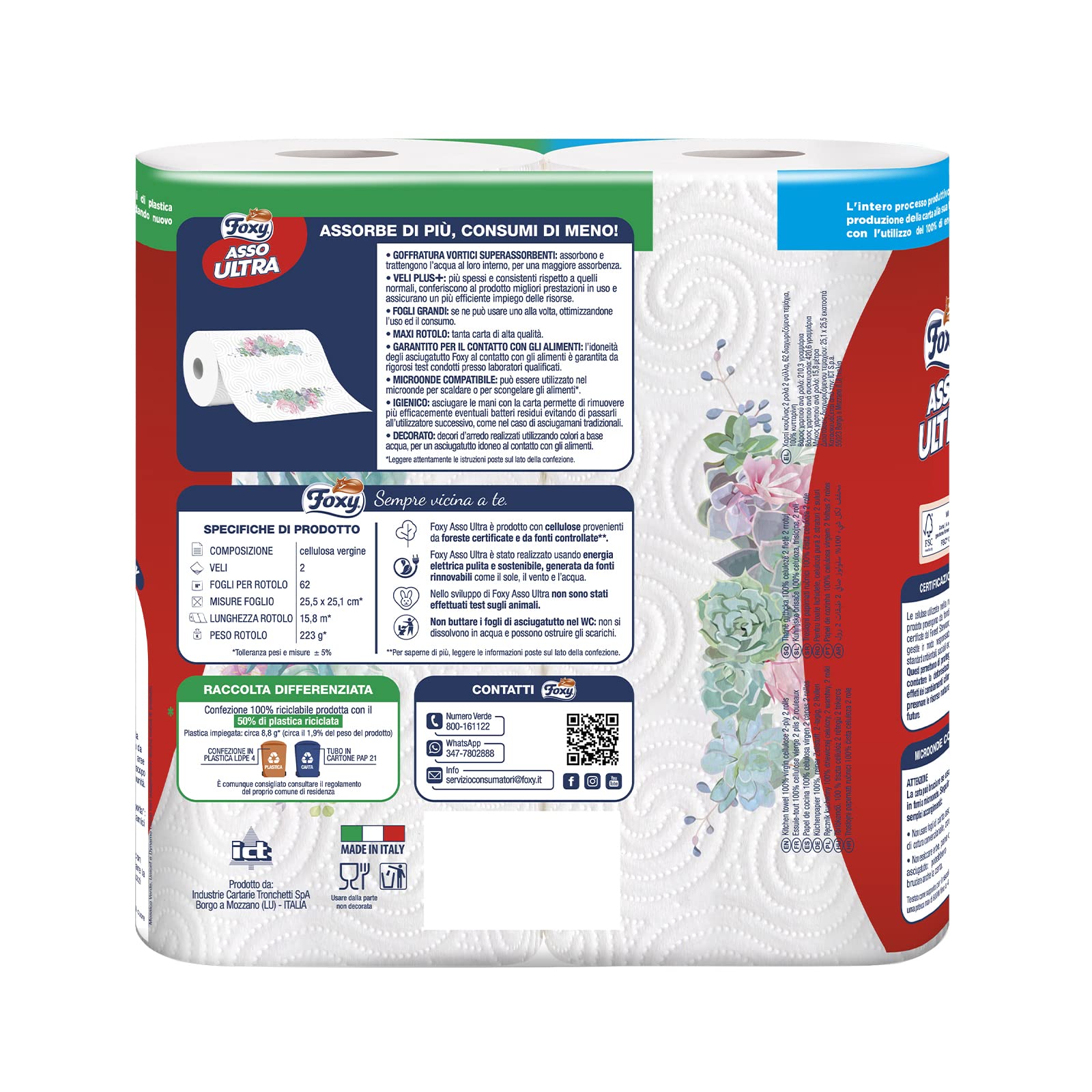 Foxy Asso Ultra Secador 2 rollos Veli Plus Absorbentes Resistentes Decorado Certificado FSC