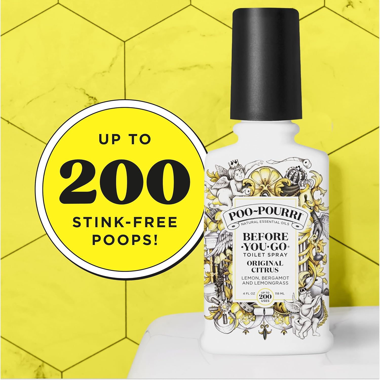 Poo-Pourri Before-You-Go Toilet Spray, Original Citrus, 4 Fl Oz, Up to 200 Uses, Bathroom Odor Deodorizer, Plant-Based with Essential Oils, for Home or Work, Lemon, Bergamot and Lemongrass Scent - Image 8