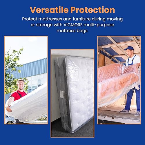 Miniatura 7 de VICMORE Paquete de 2 bolsas de colchón tamaño individual para mudanza y almacenamiento, bolsas de plástico transparente de 1.5 mil, protección