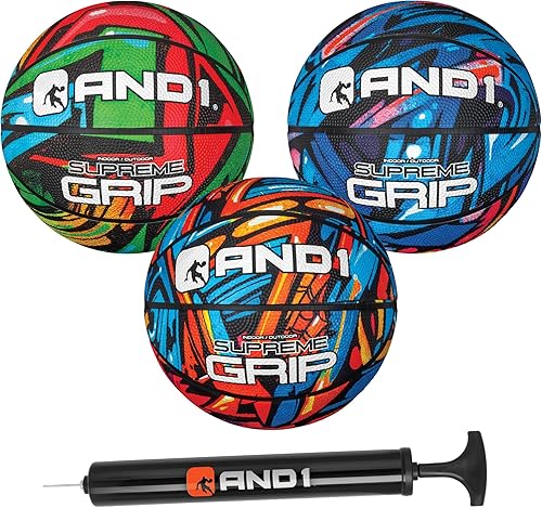 Miniatura 7 de Paquete de 3 juegos de mini baloncesto AND1 para niños (desinflada con bomba incluida): - Tamaño 3, balones de baloncesto premium para jóvenes de 7