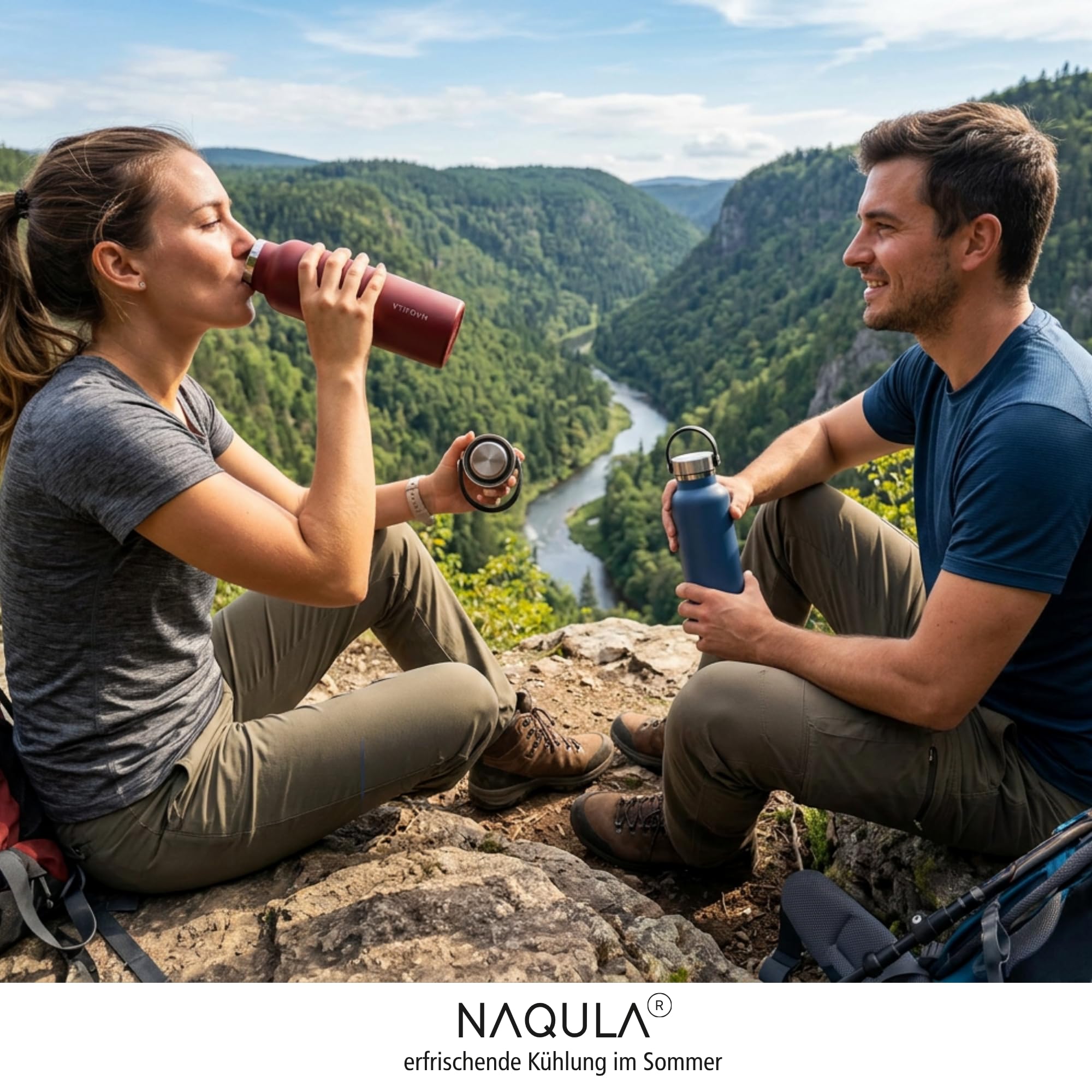Termo NAQULA con asa y colador extraíble para té o frutas. Botella de acero inoxidable a prueba de fugas, apta para bebidas carbonatadas, termo caliente y frío (negro, 1000 ml)