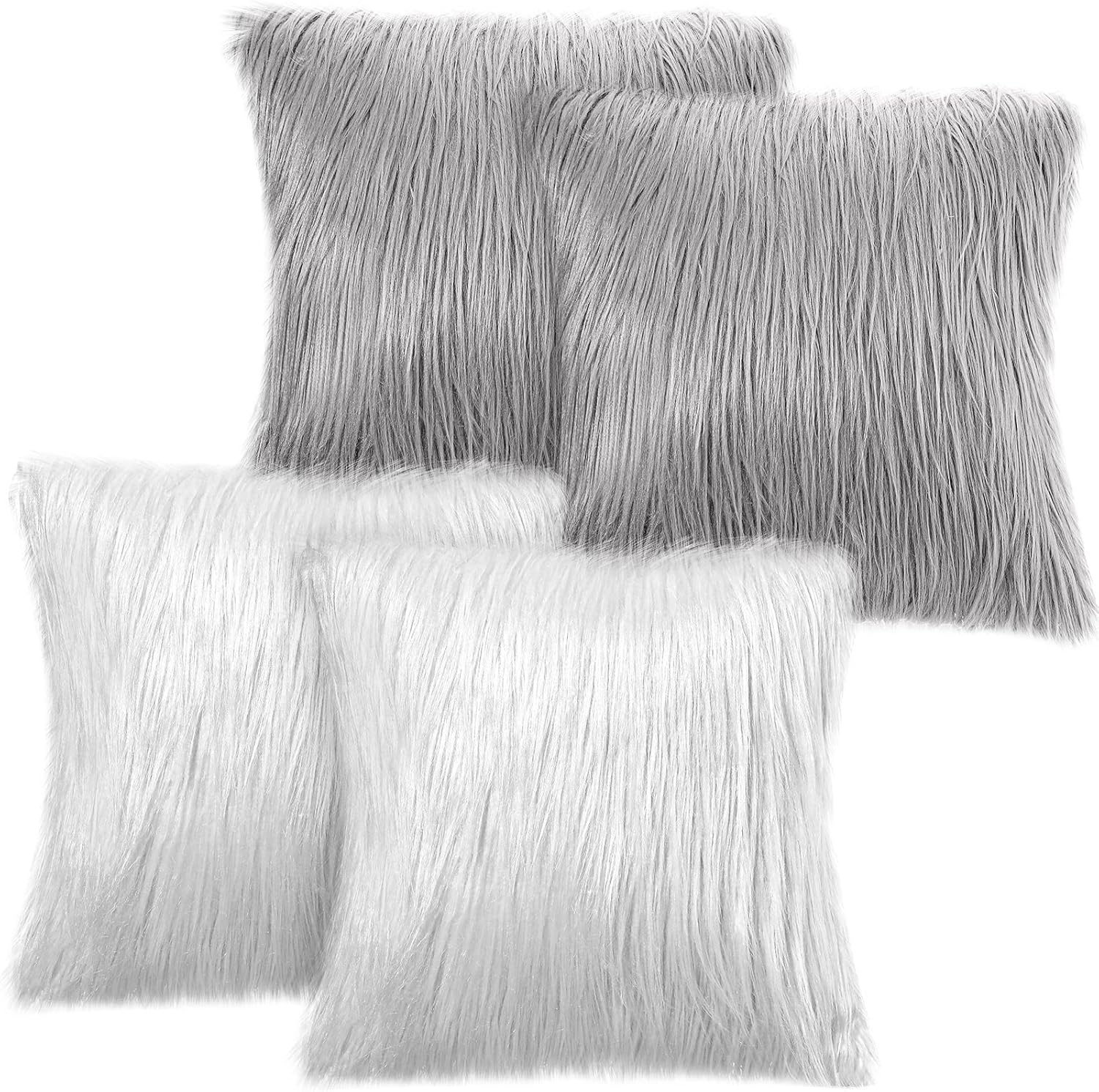 Irenare 4 Pack Faux Fur Throw Pillow Covers Square Cushion