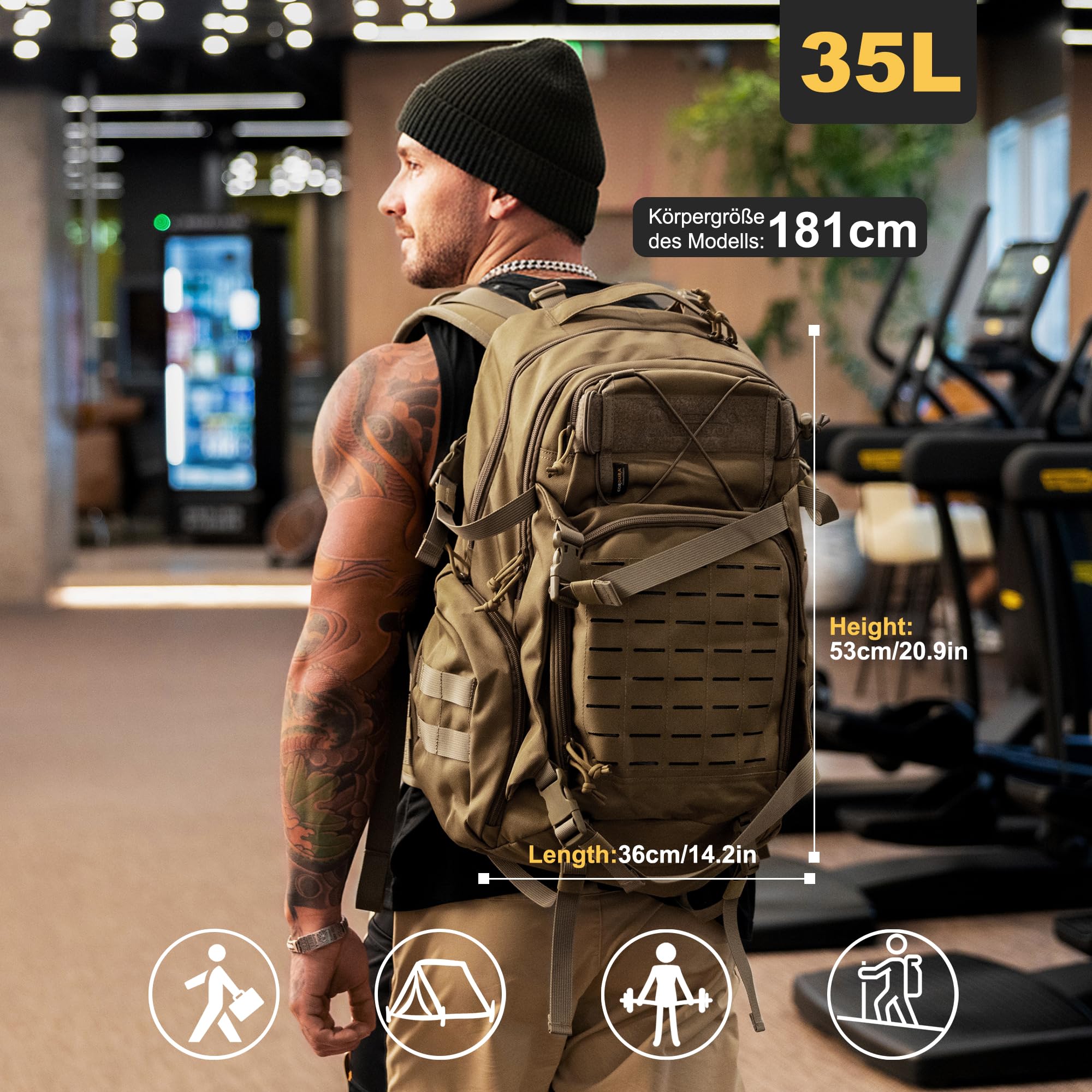Mardingtop Molle plecak wojskowy, 35 l, plecak turystyczny, taktyczny, męski, plecak trekkingowy, plecak Cordura, na wędrówki, wspinaczkę górską, survival