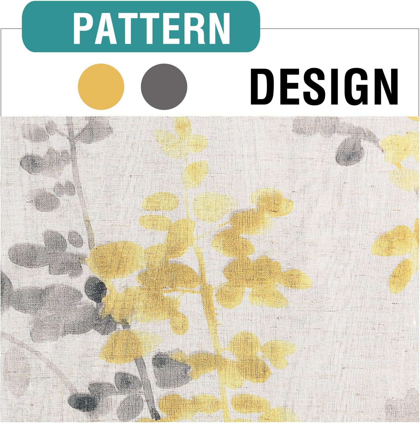 Printing Semi Sheer Curtains Sheer Linen Curtains 84 Inch Long for Living Room Bedroom Classical Floral Printing Window Treatment Grommet 2 Panels (Grey/Yellow, 52''Wx 63''L)