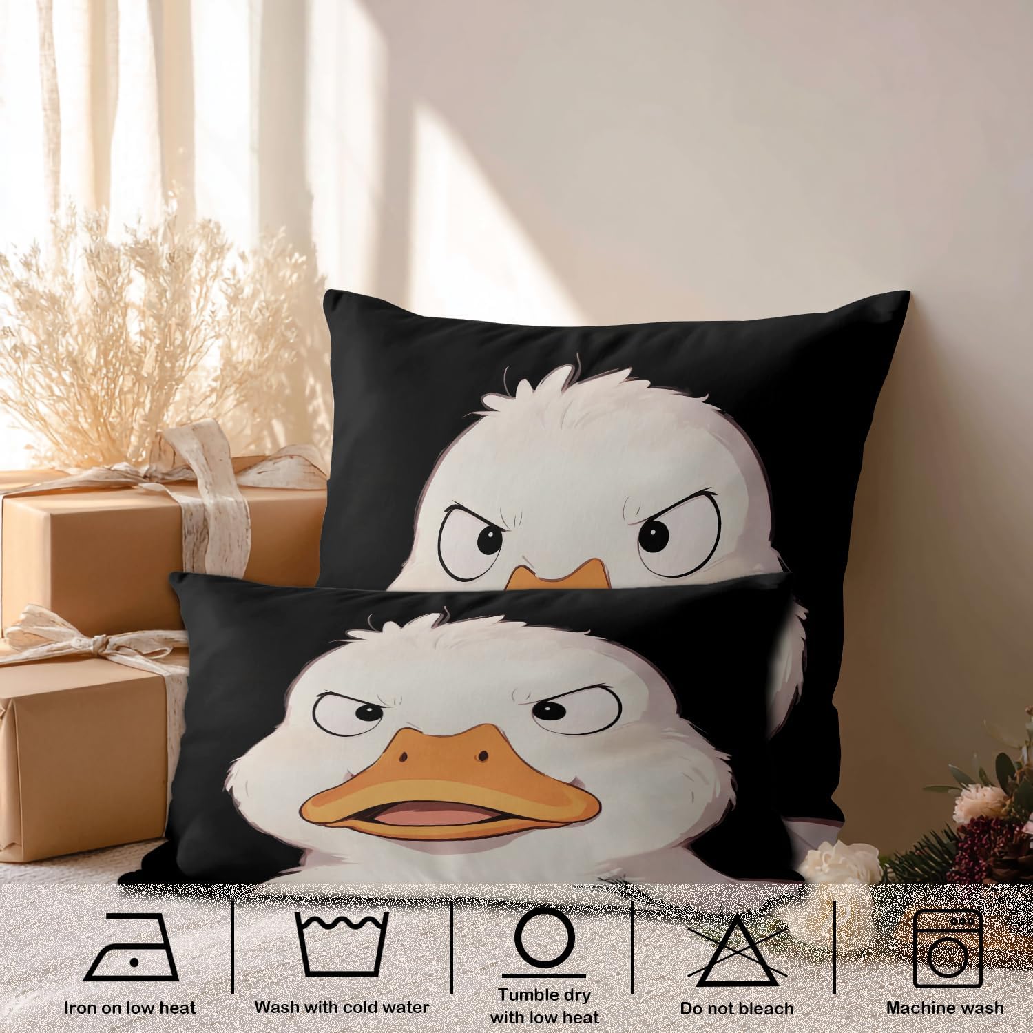 Angry Cartoon Duck Pillowcases, Funny Mad Art Bed Pillow Cover Digital Blended Hidden Zipper for Hair Skin Lumbar 20X26 in 2 Pcs