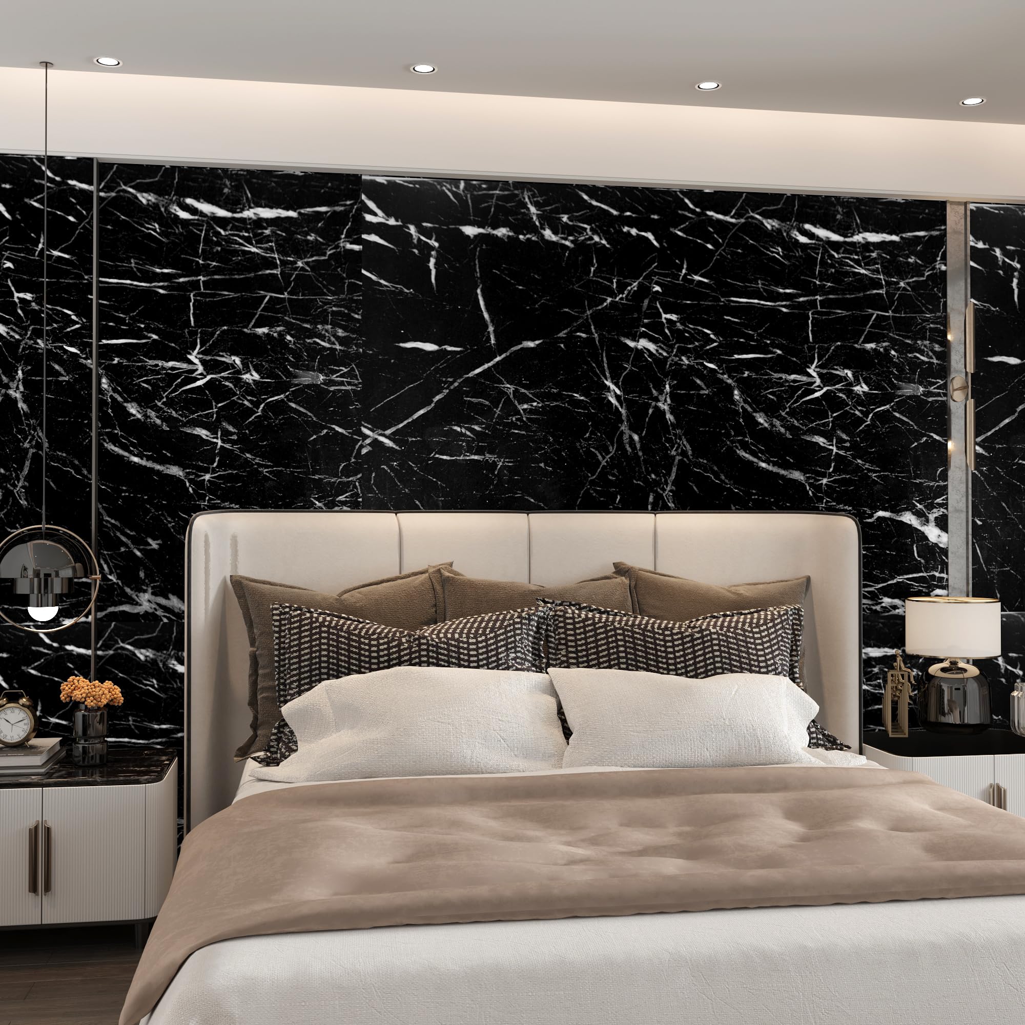 JSEVEM 80CM×6M Breit Schwarz Weiß Marmor Tapete Selbstklebend Wasserfest Möbelaufkleber Möbel Klebefolie Steinoptik Marmoroptik Klebetapete Selbstklebende Marmorierte Glänzend Papier Küche Badezimmer