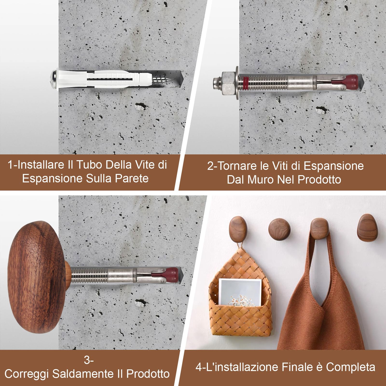 LOVIVER 4 PCS Ganci Appendiabiti da Parete in Legno, Pomelli per Armadietti, Leggeri e Comodi Gancio, Attaccapanni per Bagno Spogliatoio Camera da Letto per Appendere Vestiti, Cappelli, Borse, Giacche