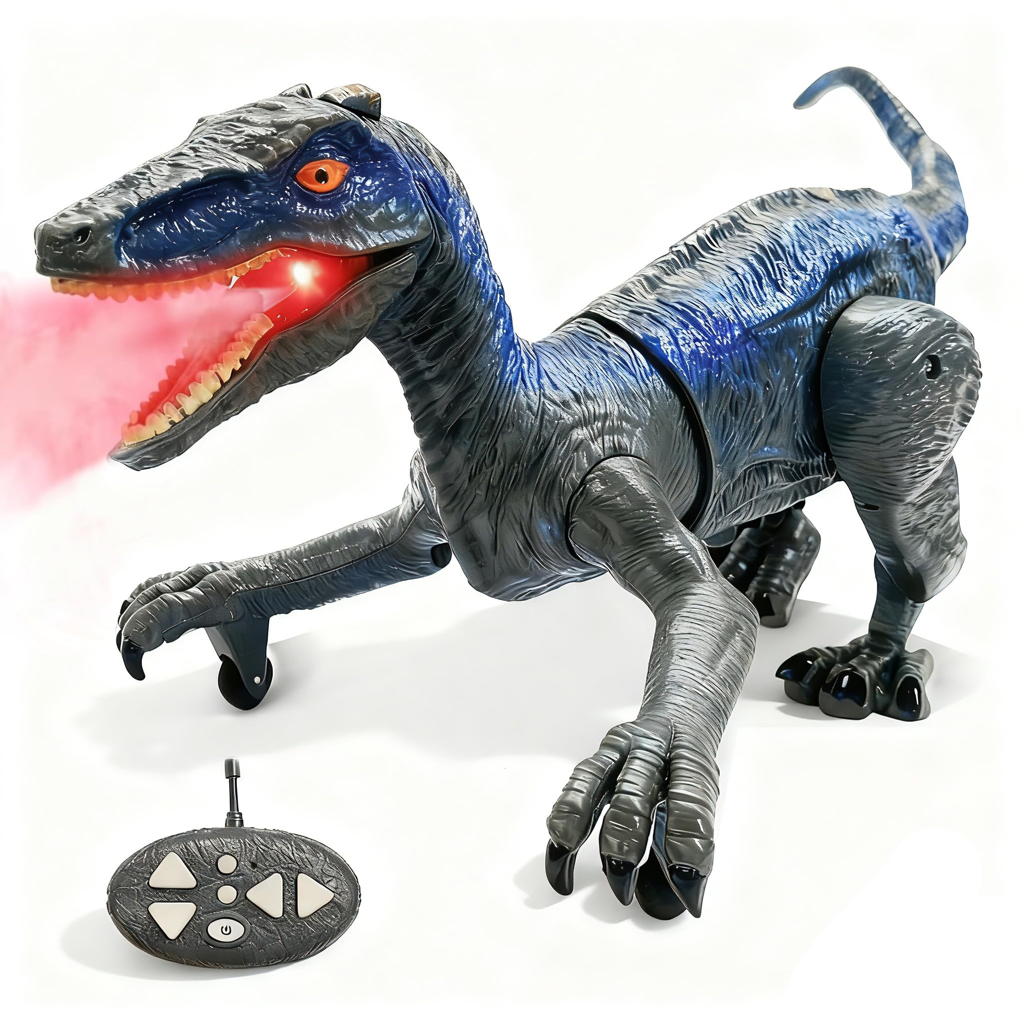 TALGIC Remote Control Velociraptor, Dinosaur Toy with Spraying, Roaring, Swaying Head, Wagging Tail, Remote Control Dinosaur, Interactive Robot Raptor