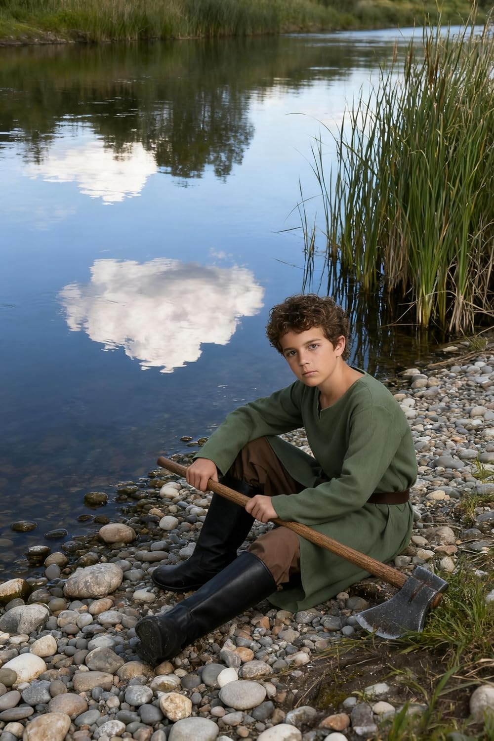 VZQI Kids Medieval Pirate Costume Tunic Renaissance Knight Warrior Viking LARP Halloween Green Boys Tops - Image 3