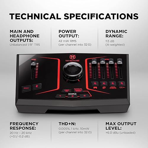 Miniatura 7 de M-Game Mezclador de interfaz de audio USB Solo para transmisión y juegos con micrófono XLR, entrada óptica, Voice FX, muestreador, luces y software