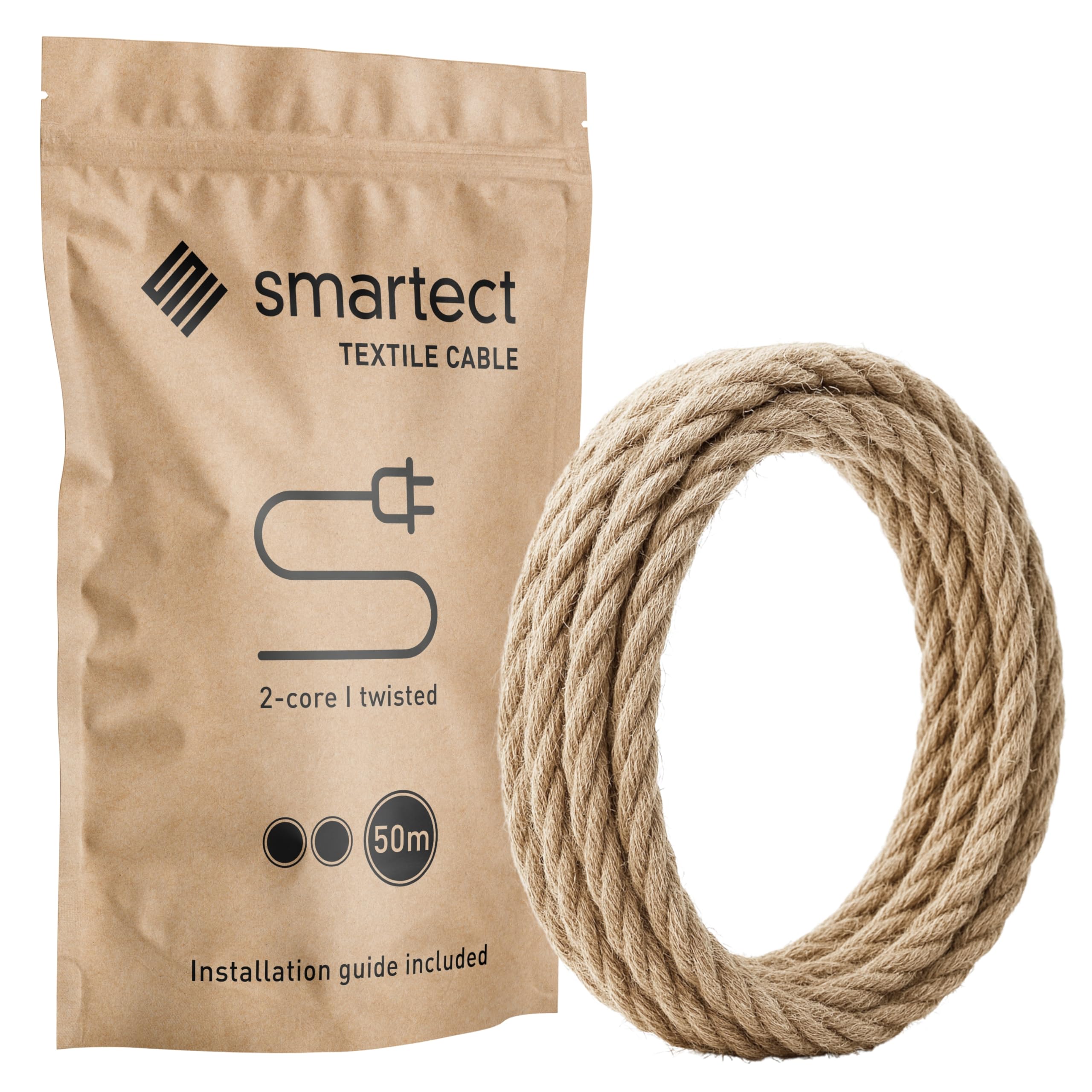 smartect Braided Cable twisted 2 Core (2 x 0.75mm²) Jute, 50 Metres