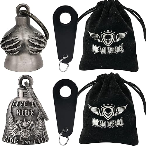 Miniatura 2 de Dream Apparel Paquete de 2 campanas de motocicleta para motociclistas, hombres y mujeres, campanas de ángel con colgadores de campana, accesorios de
