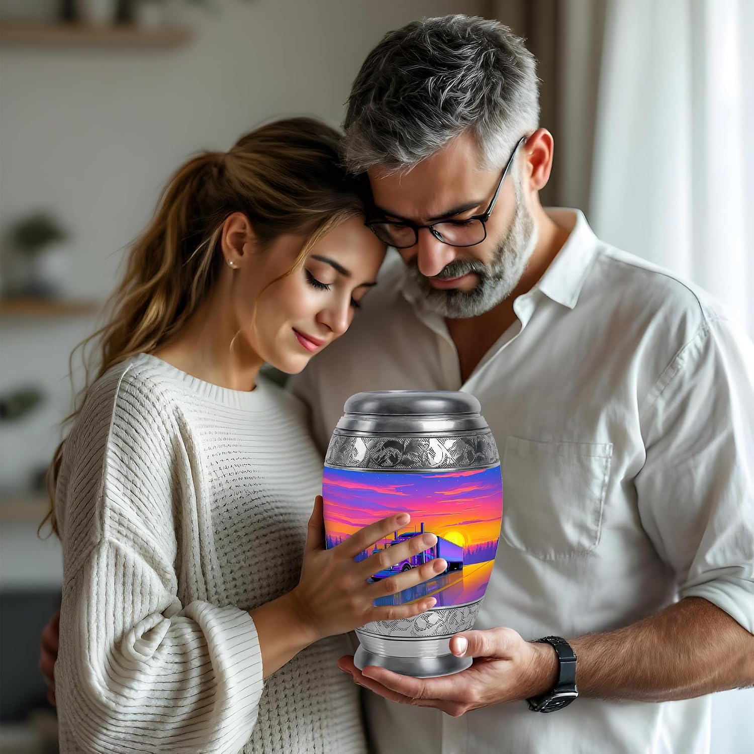 Trucker Cremation Urns for Human Ashes Adult Male - Combo of 3-1pc, Large Purple Urn | 2pcs, Mini Urns for Human Ashes Keepsake - Urn for Mom & Dad - Ash Holders