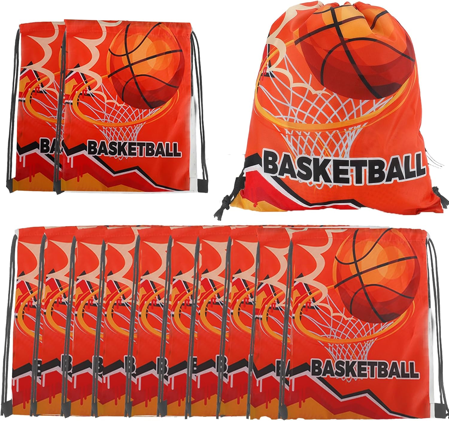 12 Pcs Basketball Party Favor Bags Basketball Drawstring Backpack Sports Party Supplies Goodie Bags for Storage Goodie Candy Snacks Treat Bag for Sports Theme Birthday Party(9.8x11.8Inch)