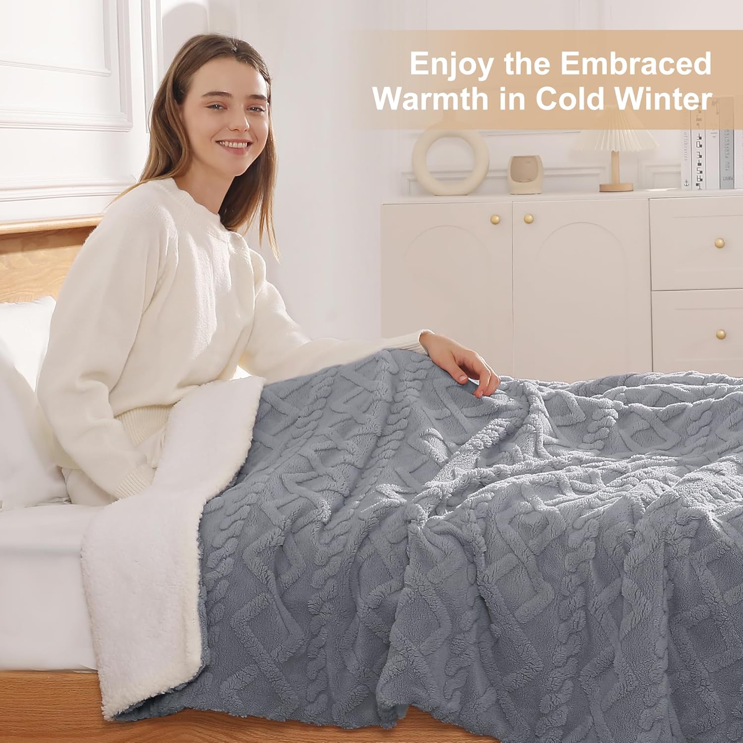 Electric Blanket Twin Heated Blanket 62''X84'' with 5 Heating Levels & 10 Hours Auto Off, ETL & FCC Certification Sherpa Heating Blanket for Home Office Use, Machine Washable, Great Gift(Dark Gray) - Image 8