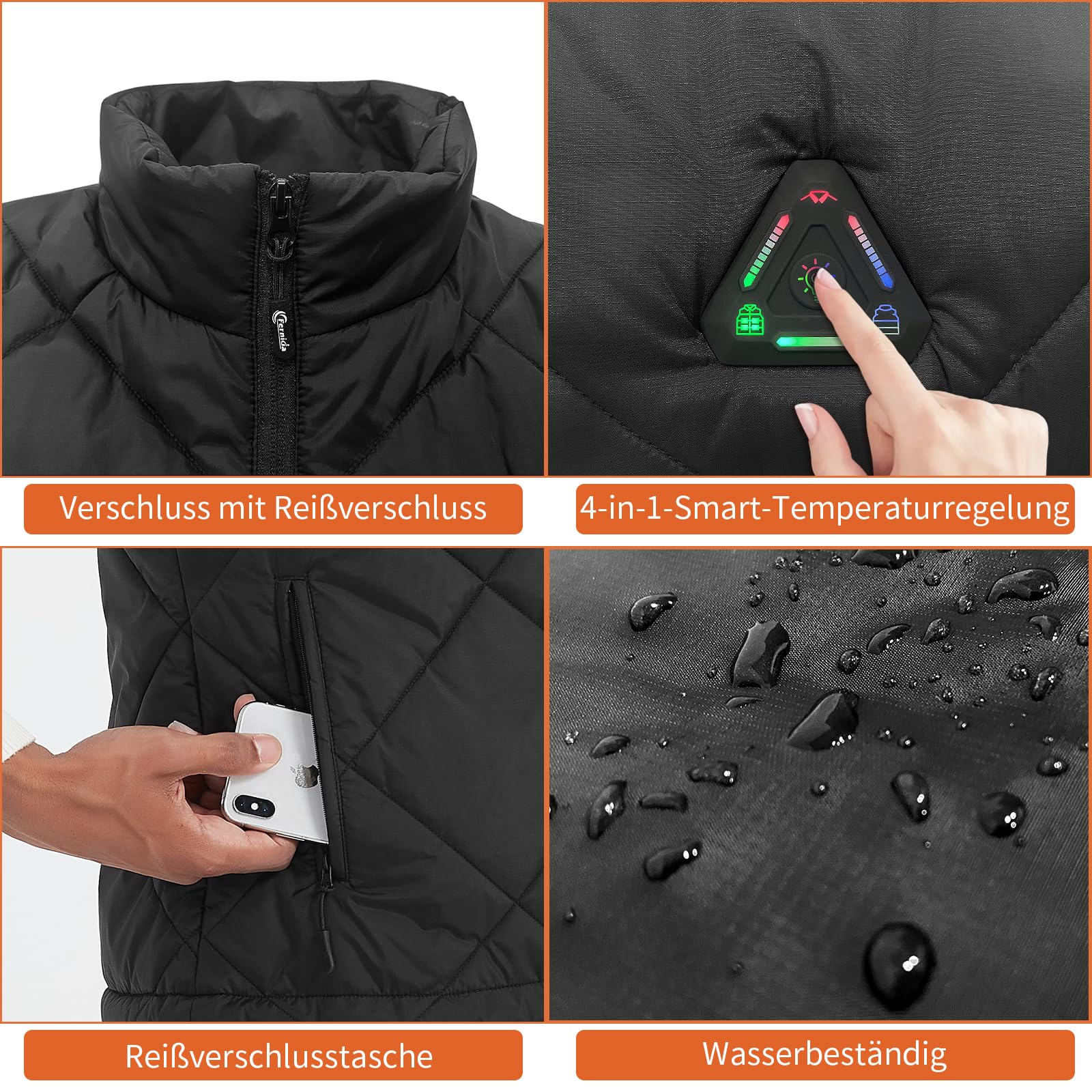 Beheizbare Weste mit Power Bank für Herren Damen Elektrische 7.4V DC Heizweste Herren Damen Leicht Beheizte Weste Outdoor Heizweste mit 8 Heizzone 4-in-1-Taste 3 Temperaturstufen