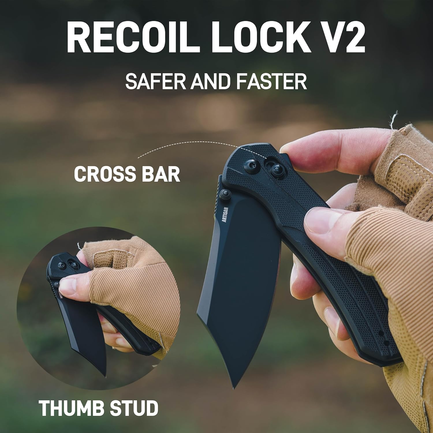 ARTISANCUTLERY Simoon Folding Knife, 3.47" AR-RPM9 Steel Blade G10 Handle Pocket Knife with Recoil Lock V2, EDC Knives for Men Women Camping Hiking(ATZ-1882 Black)