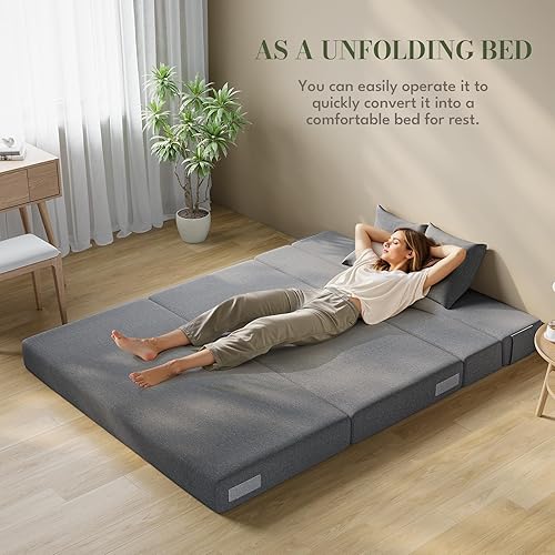 Miniatura 4 de IULULU Sofá futón, sofá cama de piel sintética, moderna cama convertible con reposabrazos ajustables para estudio, apartamento, oficina, espacio
