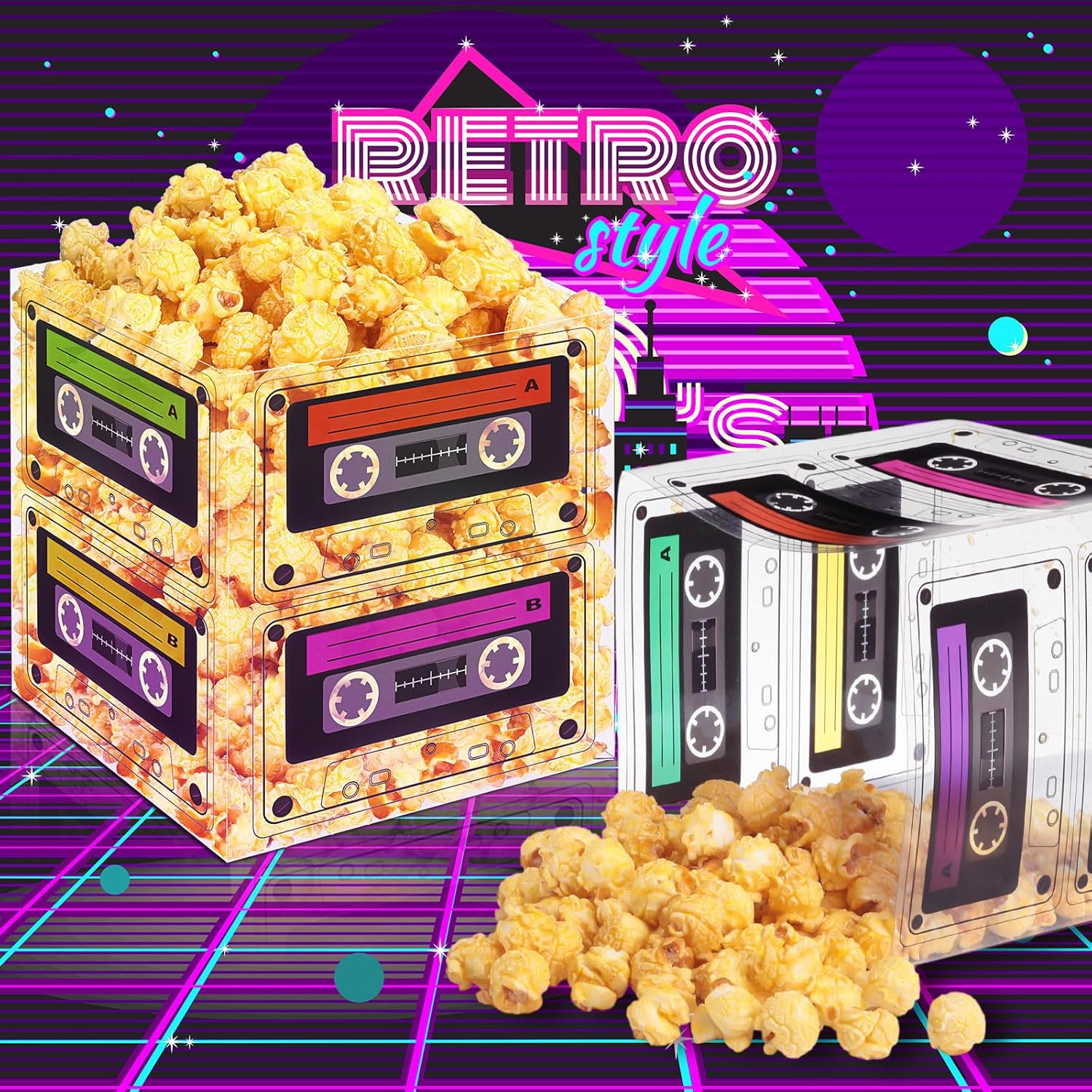 Jenaai 16 Pcs Cassette Tape Bucket Centerpiece Retro 80s Party Supplies 90s Party Decorations Foldable Cassette Hip Hop Tape Bucket Table Decor for Adults (5.91'')