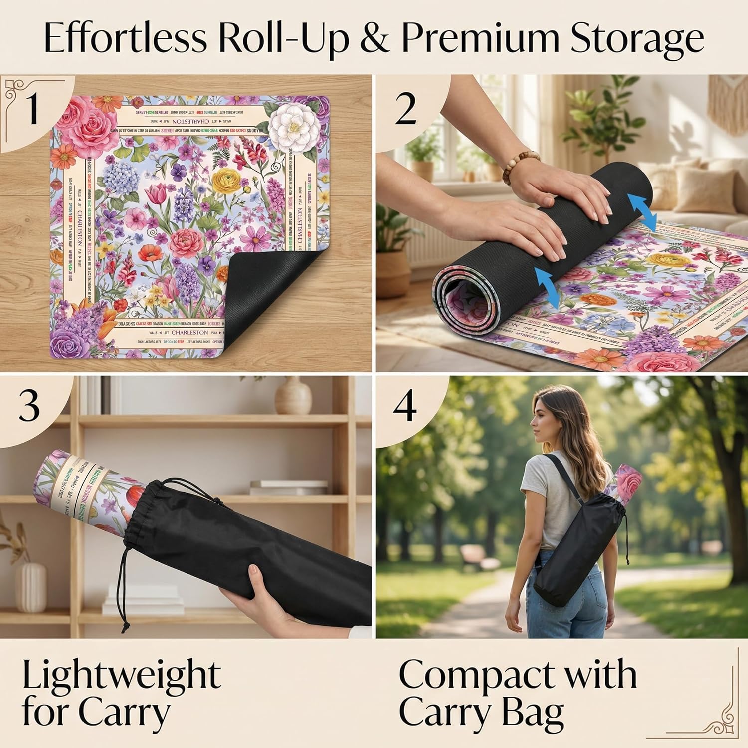 Mahjong Mat for Table - 32.3 Inch Waterproof & Non-Slip PU Velvet Surface, Lightweight No Crease No Odor Design for Noise Reduction,Includes Printed Rules (Flowers)