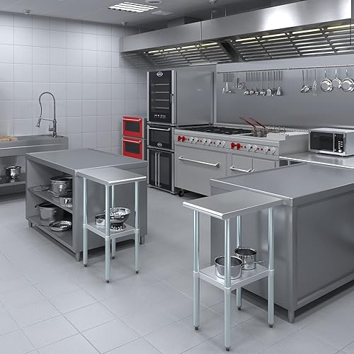 Miniatura 5 de AmGood Mesa de trabajo de acero inoxidable con estante inferior  Preparación de alimentos NSF  Estación de trabajo utilitaria  (15 pulgadas de largo