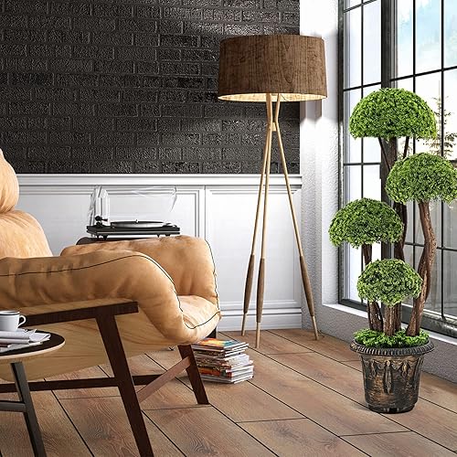 Miniatura 8 de BECOMFORT Árbol de bola de cedro artificial en maceta de 3 pies, árbol topiario de boj falso con maceta, decoración de arbustos redondos de