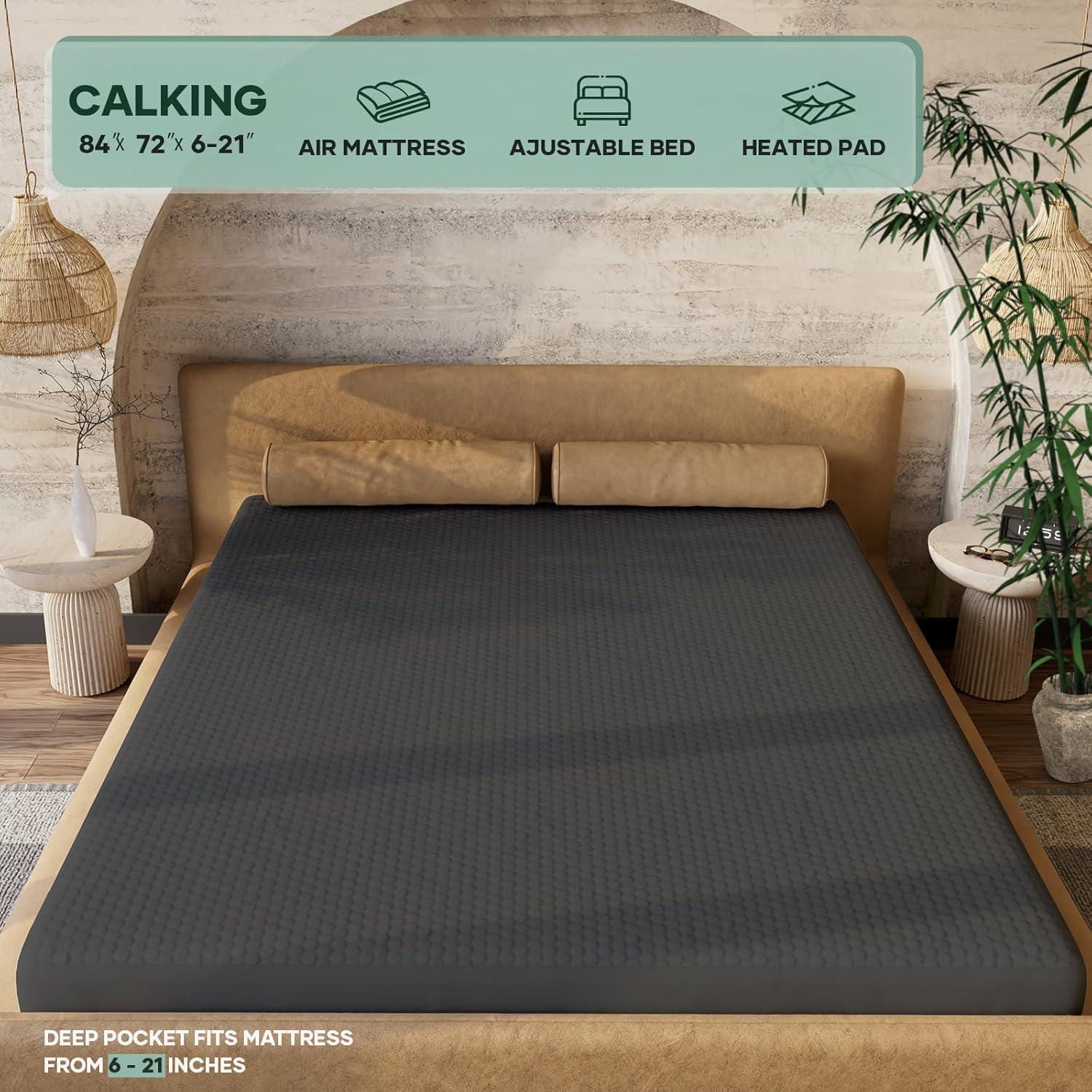 OhGeni 100% Waterproof Mattress Protector, California King-Gray, Fits 6"-20" Mattresses Deep Pocket, Cooling for Taller Person, Breathable Fitted Sheets, Soft Bed Cover, Noiseless, Machine Washable - Image 6