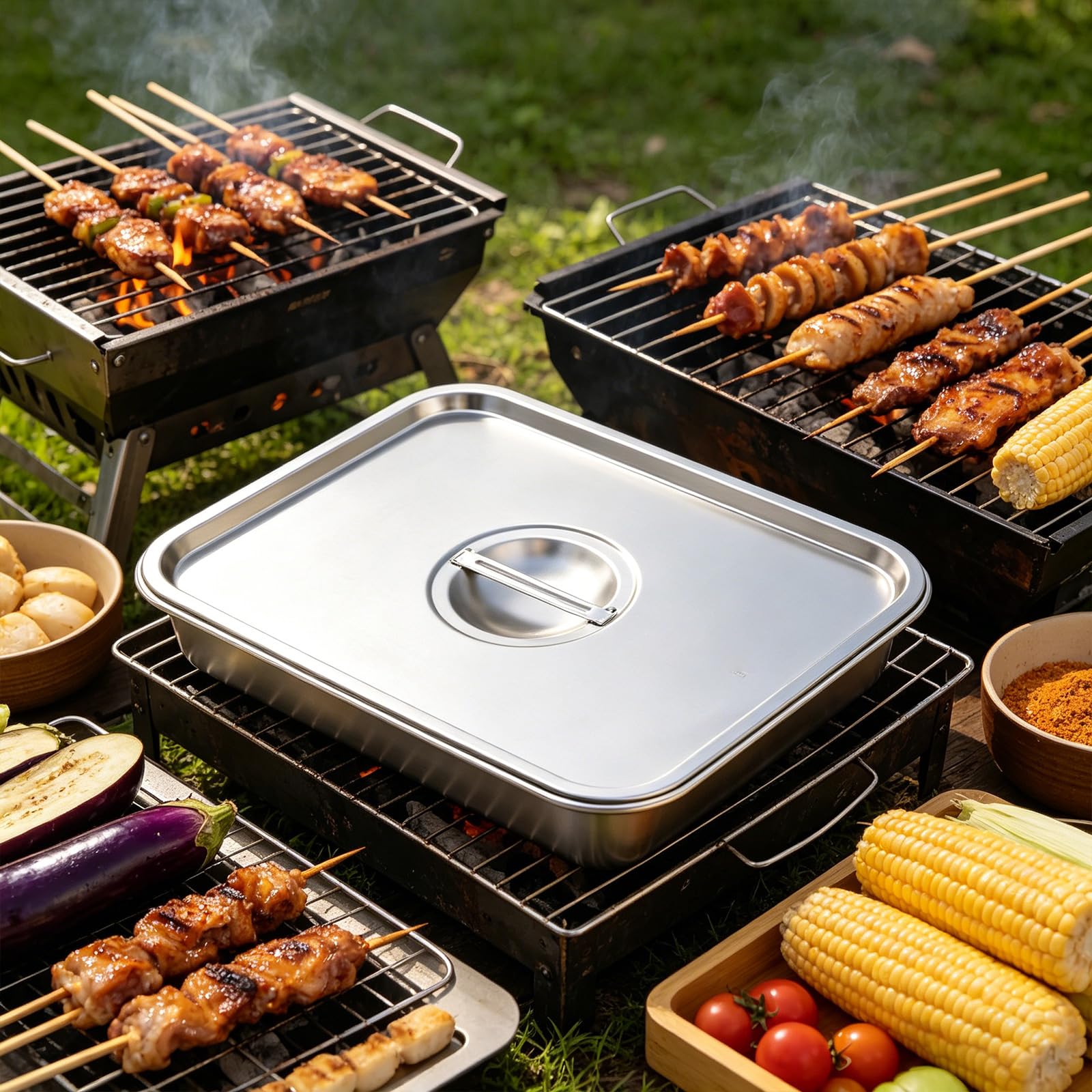 Preparazioni per grigliare Vassoio per alimenti Preparazioni e vassoi per grigliare Set di vassoi per marinare la carne Contenitore per barbecue Accessori per barbecue Accessori per barbecue