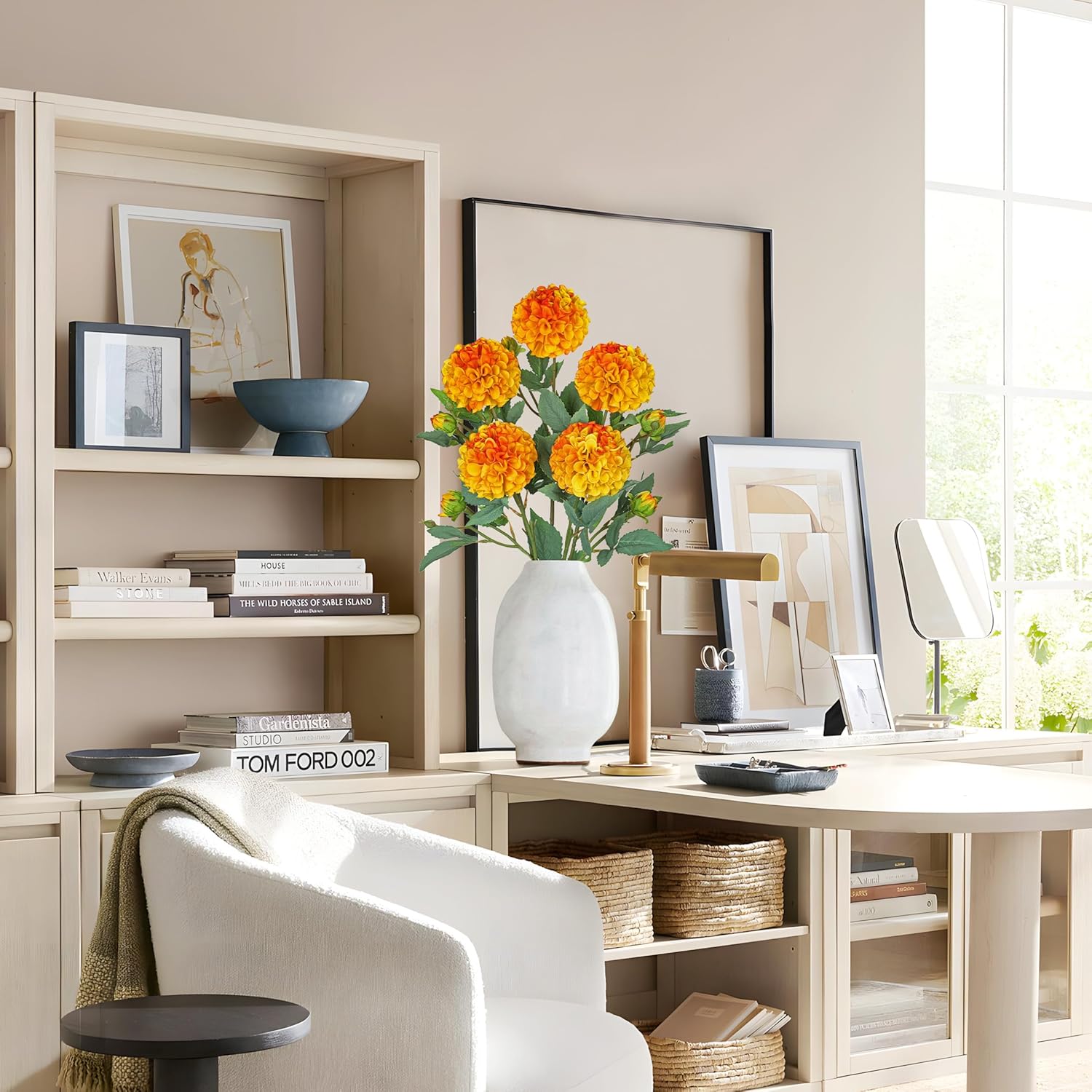 Hollyone 5PCS Dahlia Fall Flowers Artificial for Decoration 24.8" Orange Fake Ball Dahlias Autumn Silk Flowers Arrangements Faux Roses Flower with Stems Bouquets Centerpieces Fall Decorations for Home - Image 7