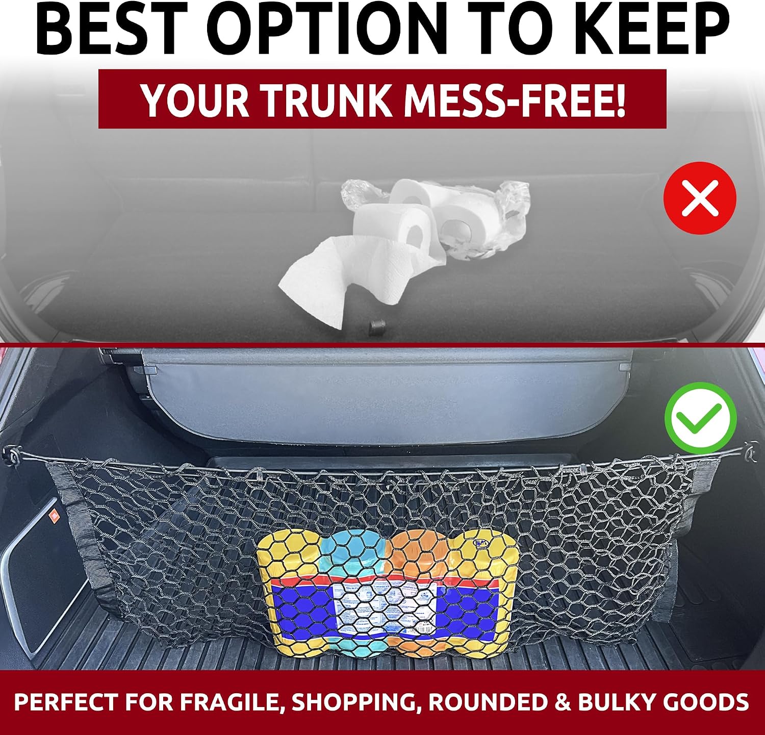 Envelope Style Automotive Elastic Trunk Mesh Cargo Net for Toyota Venza LE XLE 2021-2024 - Premium Trunk Organizer and Storage - Luggage Net for SUV - Best Car Organizer for Toyota Venza