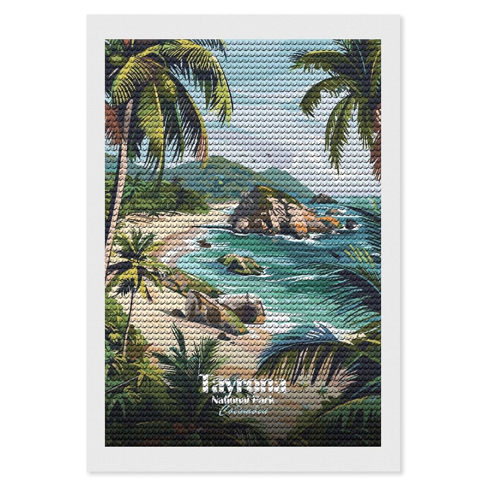 Junmoney Tayrona National Park, Colombia Diamond Painting Canvas Set 8"x12", with Tool Kit, Easy to Enjoy, Home Wall Decor, Thoughtful Handmade Gift