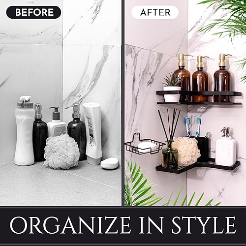 Miniatura 7 de Paquete de 3 organizadores de ducha esquineros, montaje en pared adhesivo, organizador de ducha, organizador de baño de acero inoxidable a prueba de