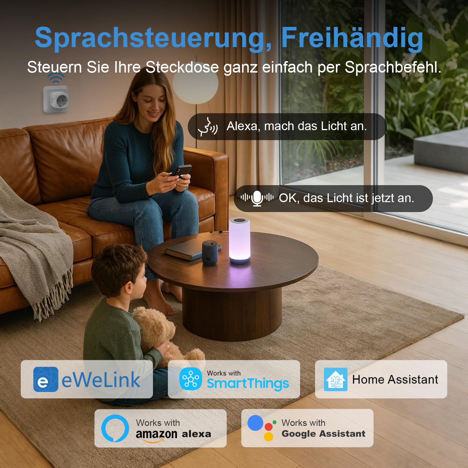 SURFOU Gniazdko Wi-Fi współpracuje z Alexa i Google Home, 2,4 GHz WiFi Smart Plug 16 A ze sterowaniem za pomocą aplikacji, programatorem czasowym, sterowaniem głosem, zdalnym dostępem, nie wymaga