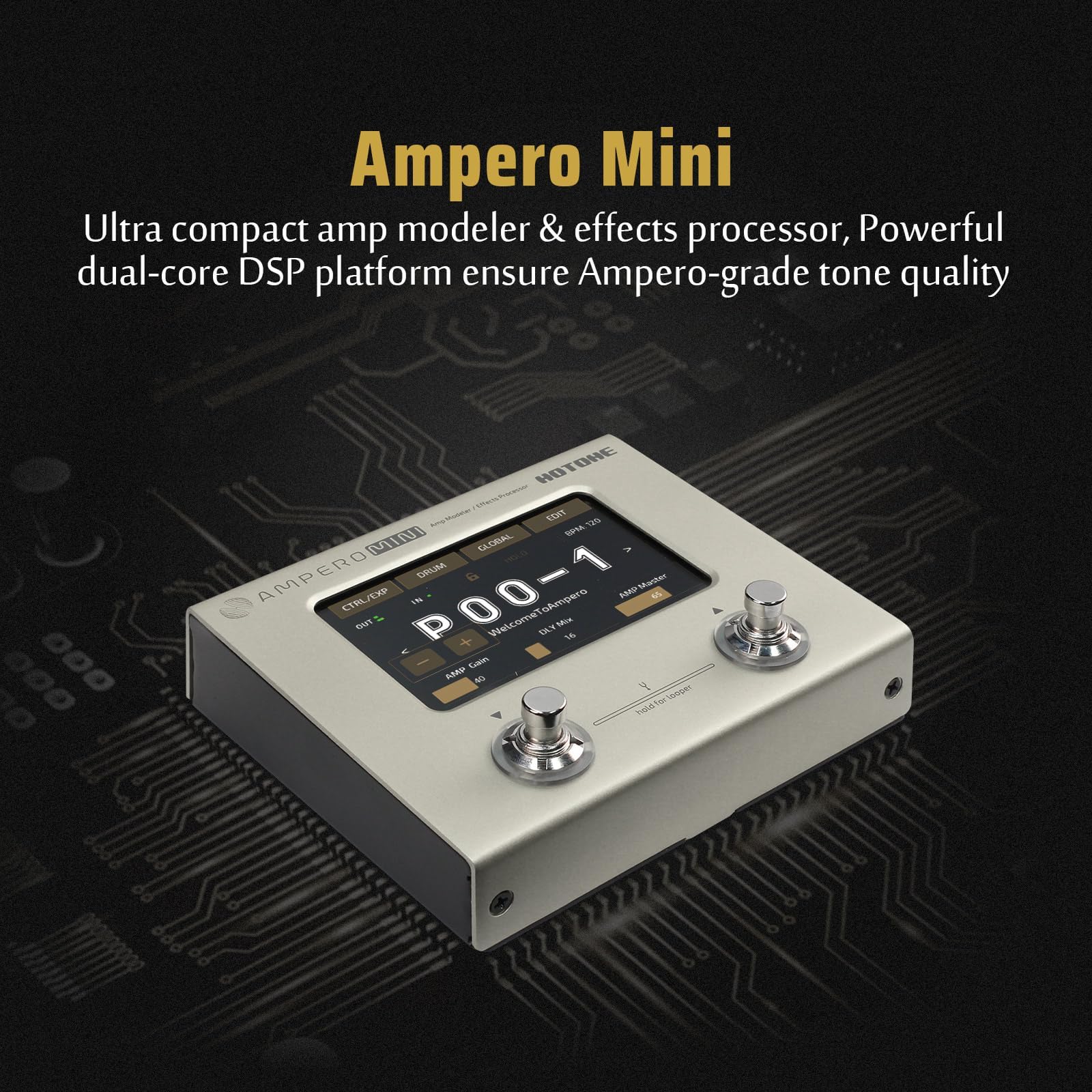 HOTONE Ampero Mini MP-50 Multi Effects Processor Pedal Gitarre Bass Amp Modeling IR Cabinets Simulation Multi-Sprache Multi-Effekte mit Expression Pedal Stereo OTG USB Audio Interface Vanilla