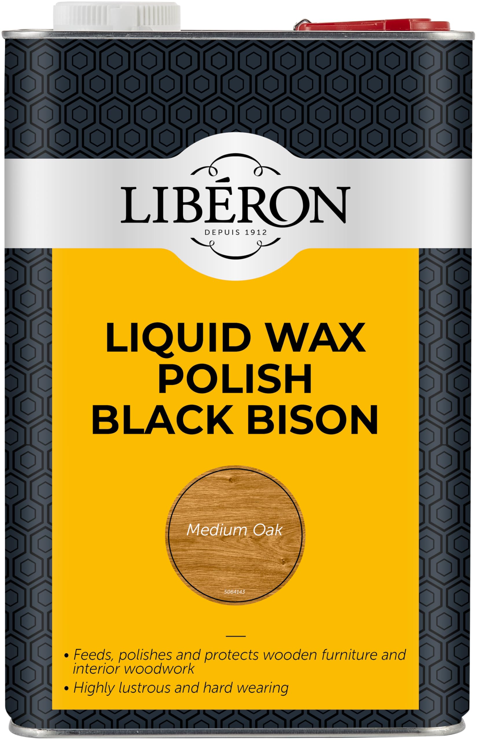Libéron Liquid Wax Polish Black Bison - Traditional Fine Woodcare Formula - Nourishes, Protects & Provides a Hard-Wearing Shine - Ideal for Furniture & Large Surfaces - Medium Oak - 5 Litres