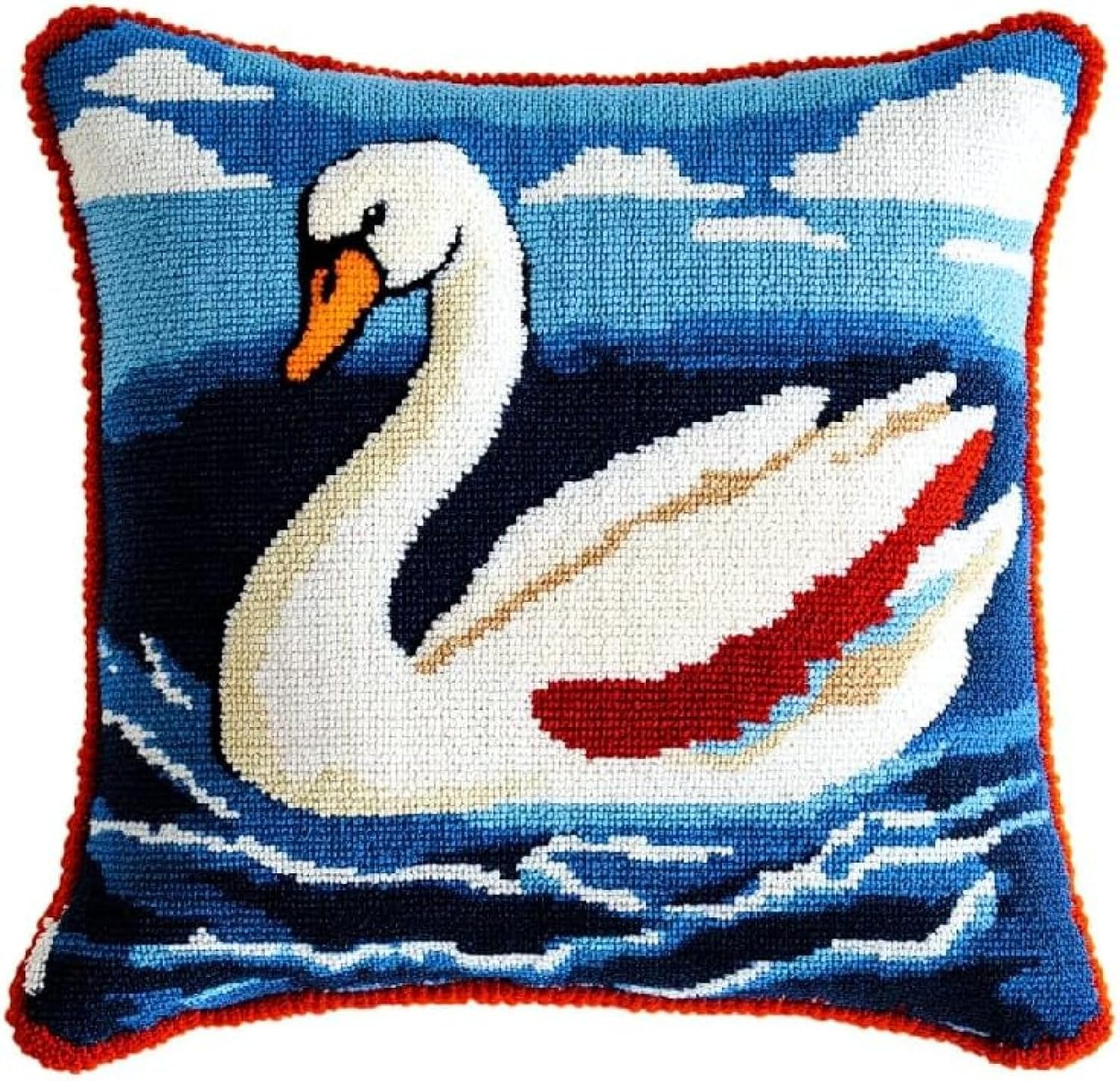 Amcdjkery Kids & Adults Latch Hook Pillow Craft Kit - Fun Educational DIY Activity to Build Fine Motor Skills - Screen-Free Family Fun - 17x17 in - White Swan