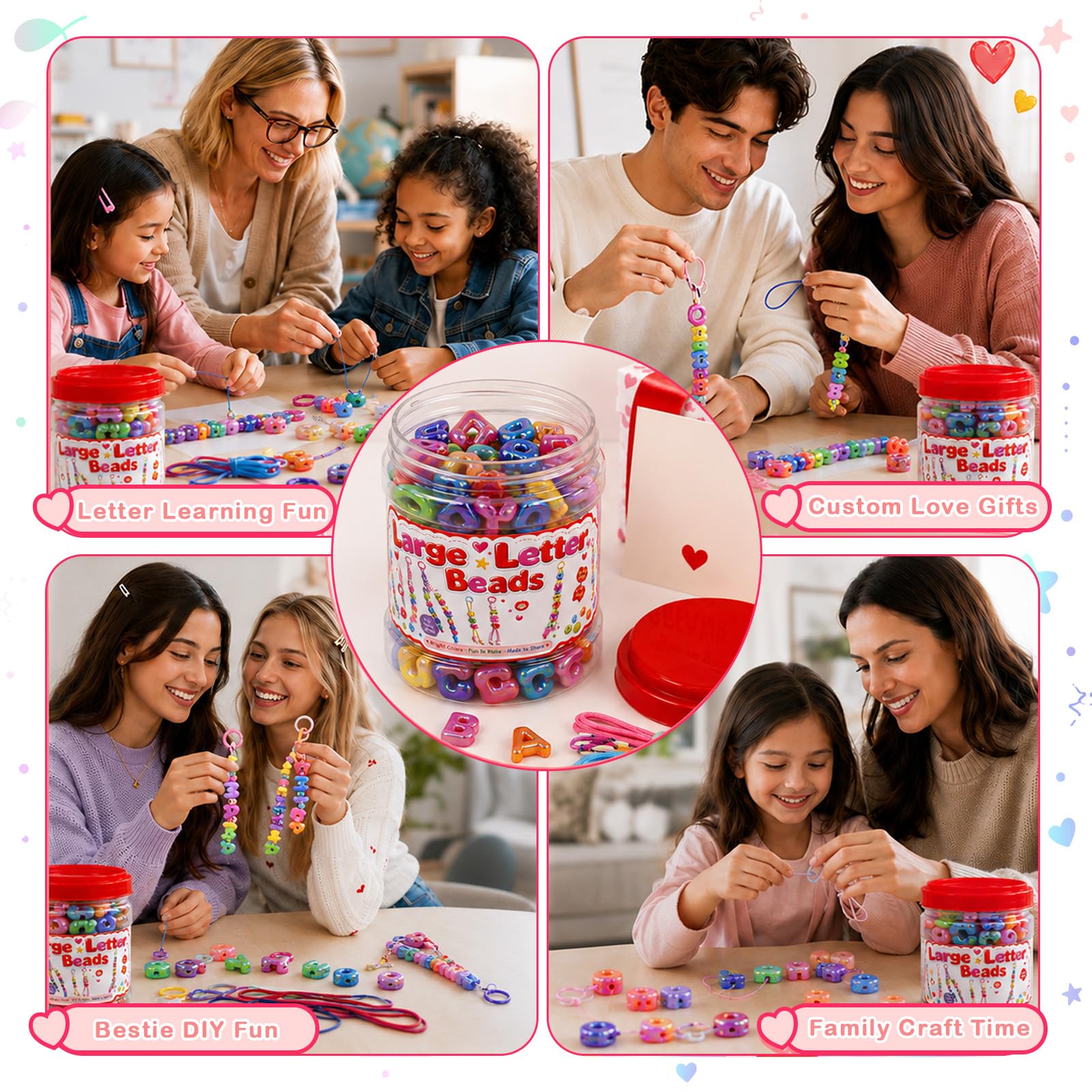 Kasmena Kit de joyería de cuentas brillantes del alfabeto para bricolaje, 420 cuentas de letras coloridas para pulseras estéticas con nombre y llavero de moda, juego de manualidades de moda con dijes