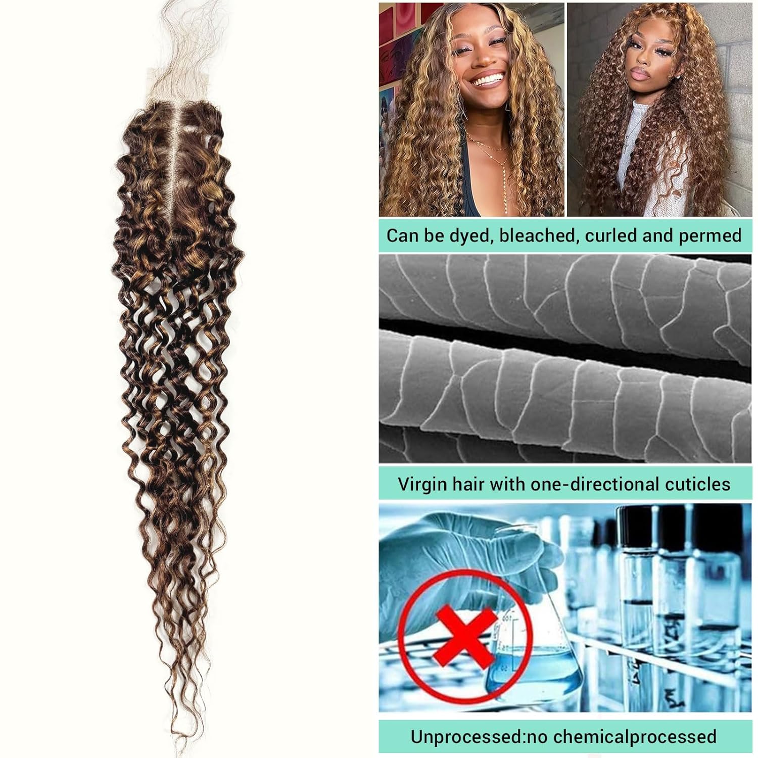 2x6 Transparent HD Lace Closure P4/27 Highlight Water Wave Hair Closure Invisible Lace 12A Brazilian Virgin Remy Human Hair Ombre 4/27 Frontal Closure 100% Human Hair Extensions Pre Plucked 14 Inch