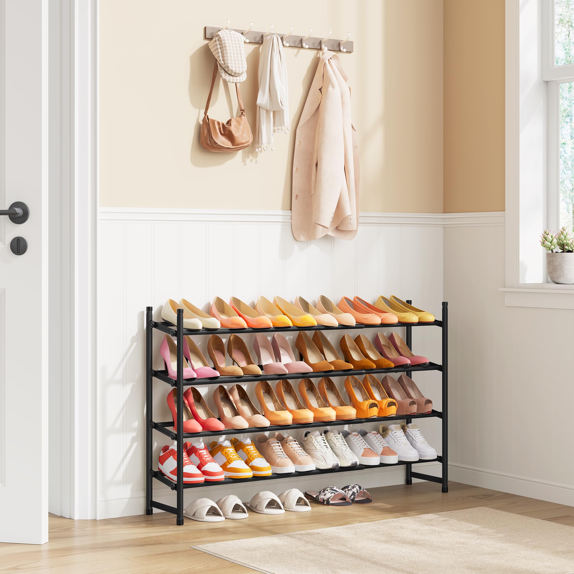 Tajsoon Étagère à Chaussures (Noir, 4 Niveaux Extensible)