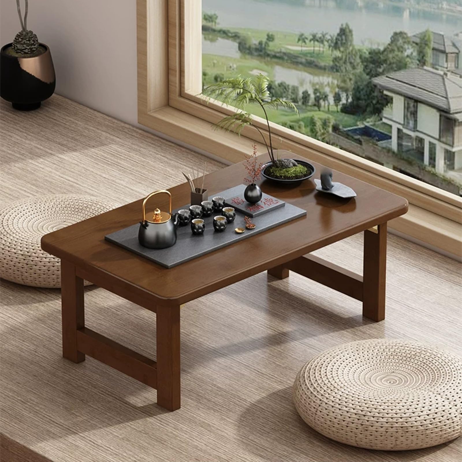 Japoński Stolik Kawowy, Składany Stolik Kawowy z Drewna, do Salonu, Jadalni, Sypialni, na Matę Tatami, do Herbaty, Jadalni, Sypialni, Udźwig 60 kg(Brown,80x40x30cm/31x16x12in)