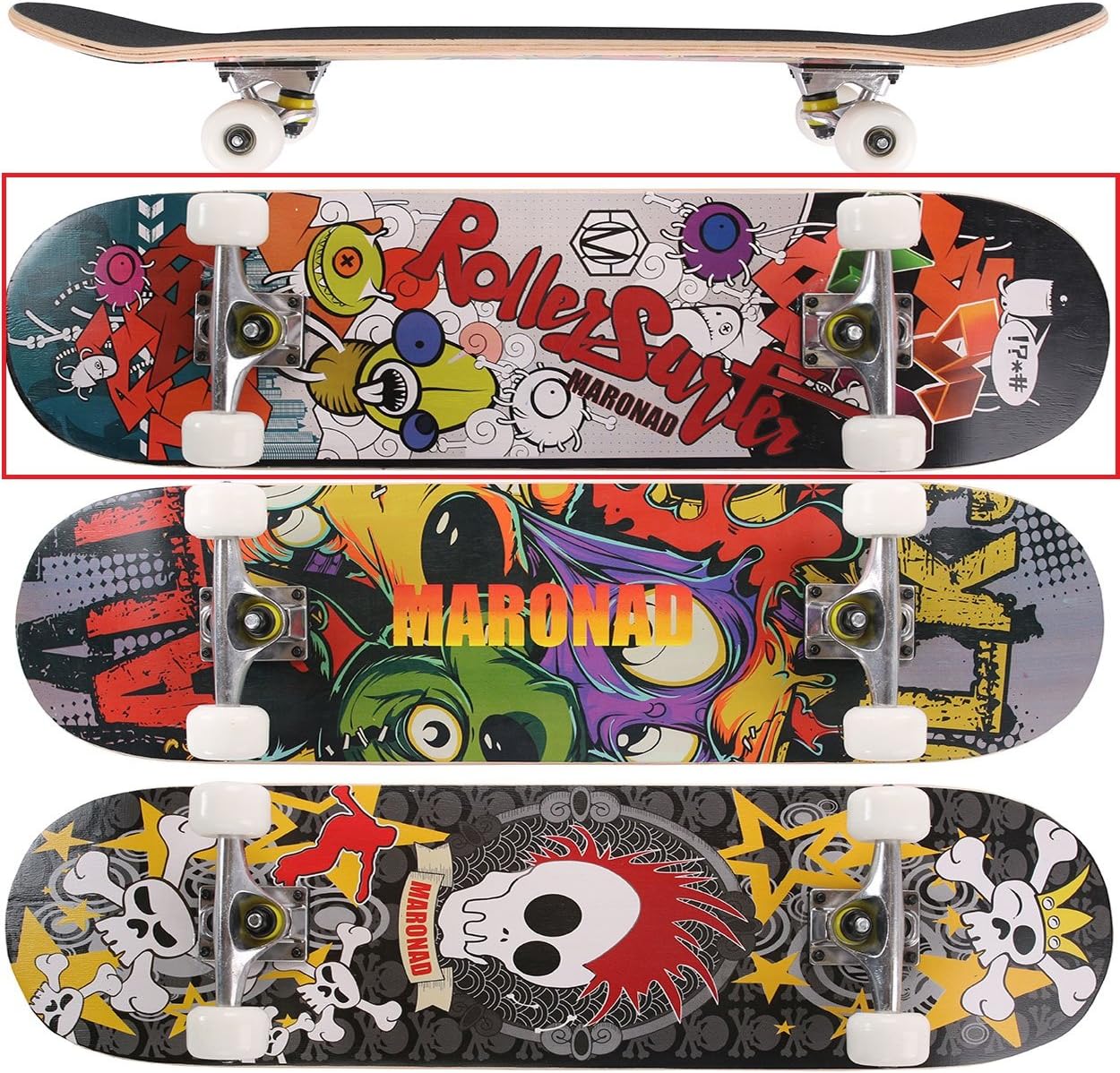 [Maronad GCP]® Skateboard ABEC-7 Bearings 80A PU Wheels, 9-Ply Maple Wood 31x8 inch (79x20 cm)